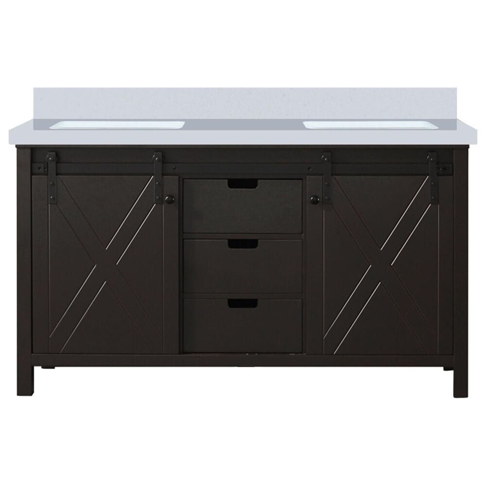 Lexora Home Marsyas 60" Double Bathroom Vanity in Brown with White Quartz Top and Rectangular Sinks, , large