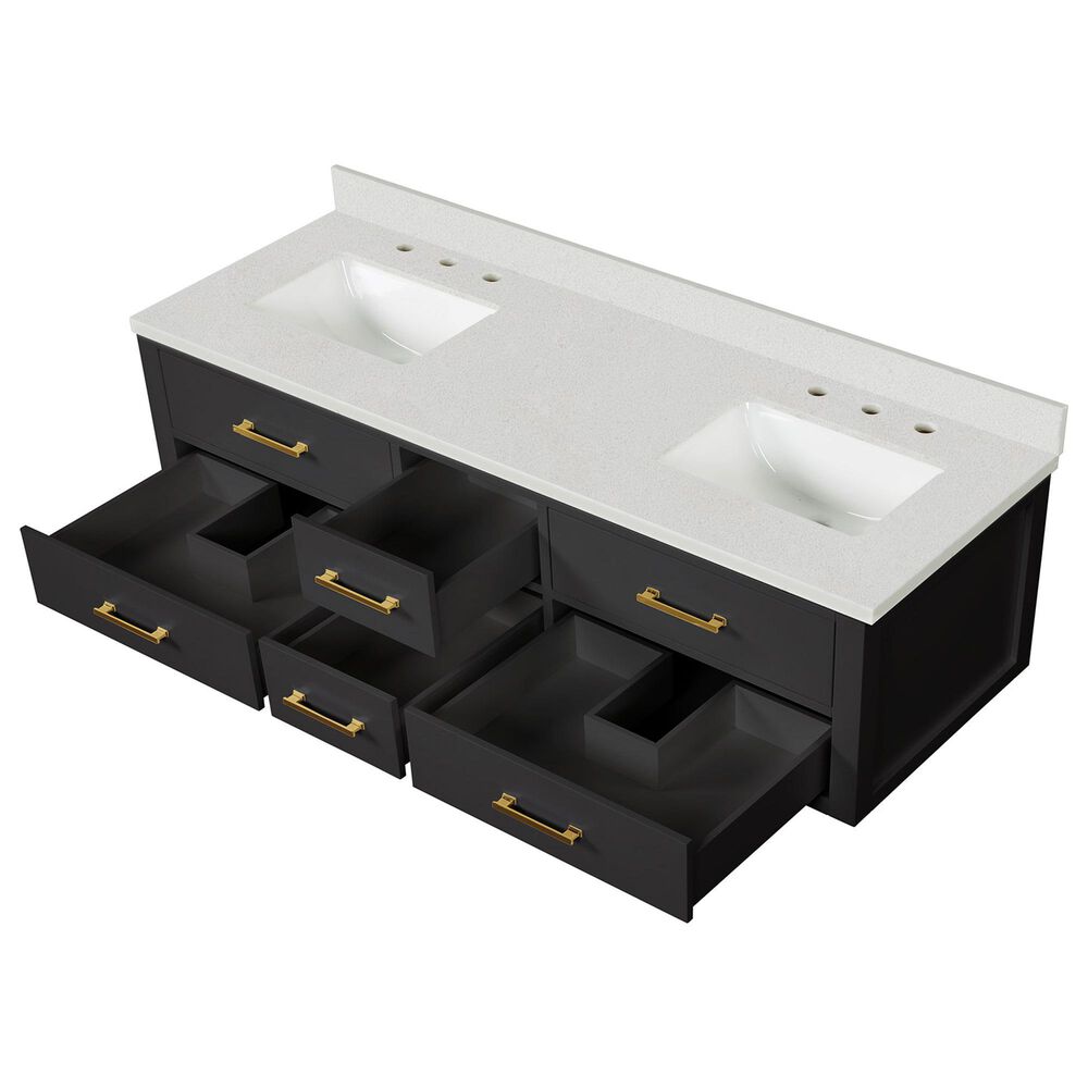 Lexora Home Castor 72&quot; Double Bathroom Vanity in Black with 2 cm White Cultured Marble Top and Rectangular Sinks, , large