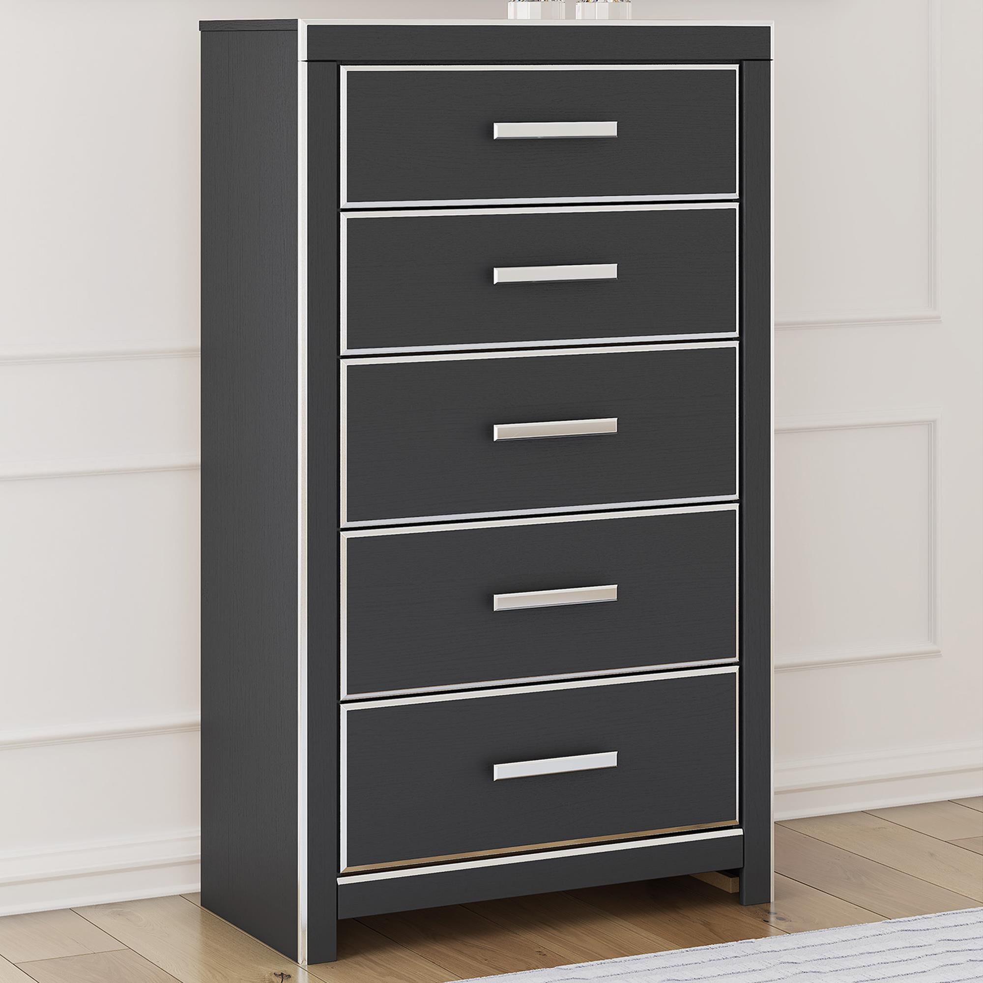 Ashley Zuraleus 6-Drawer Chest in Matte Black and Chrome