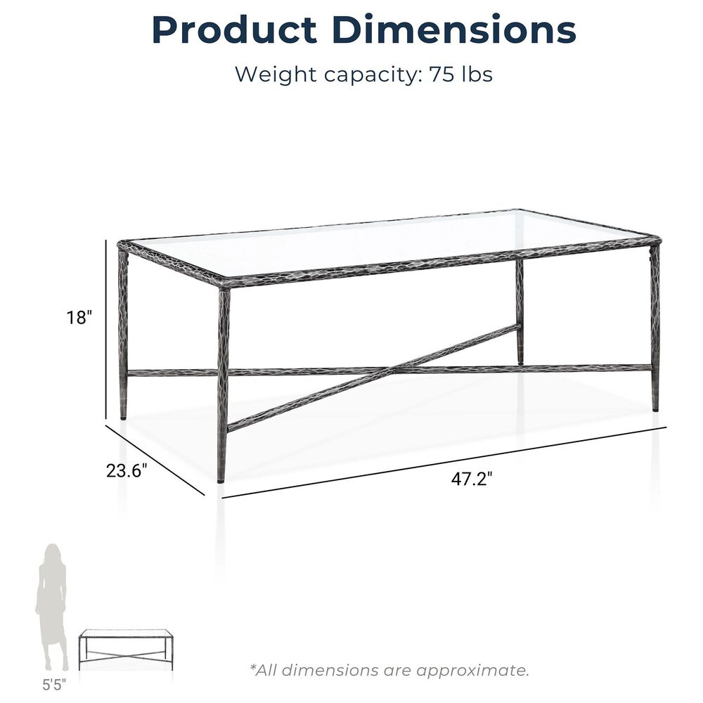 Furniture of America Lalia Coffee Table with Tempered Glass Top and Bullnose Edge in Gun Metal, , large