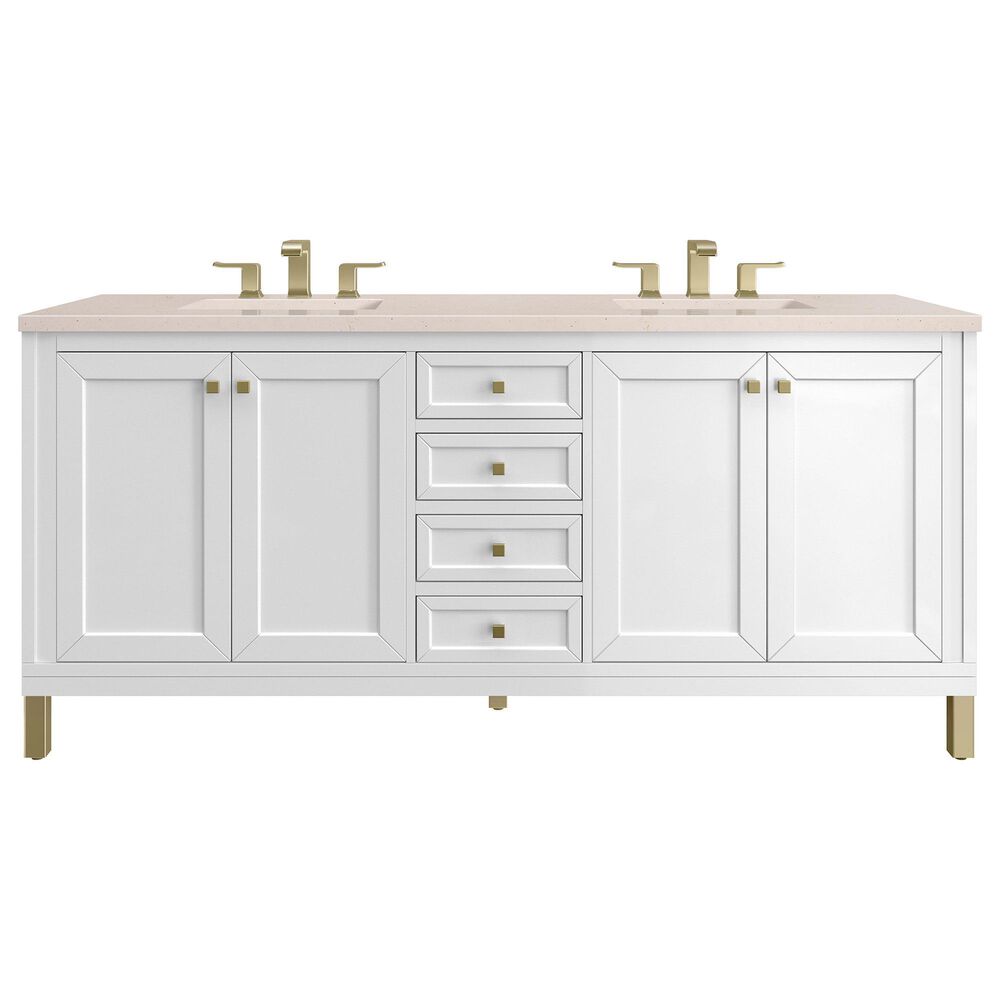 James Martin Vanities Chicago 72" Double Bathroom Vanity in Glossy White with 3 cm Eternal Marfil Quartz Top and Rectangular Sinks, , large