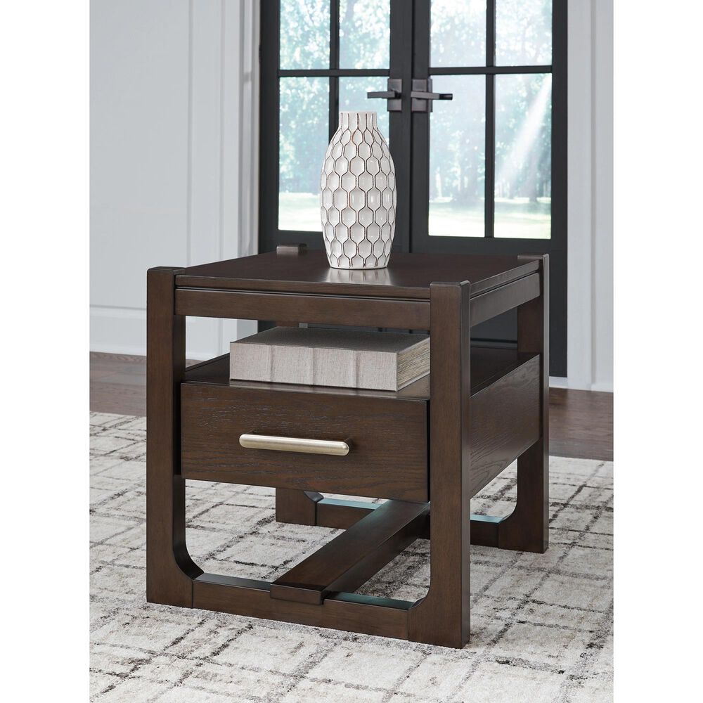 Ashley Breckington Square End Table in Dark Brown, , large