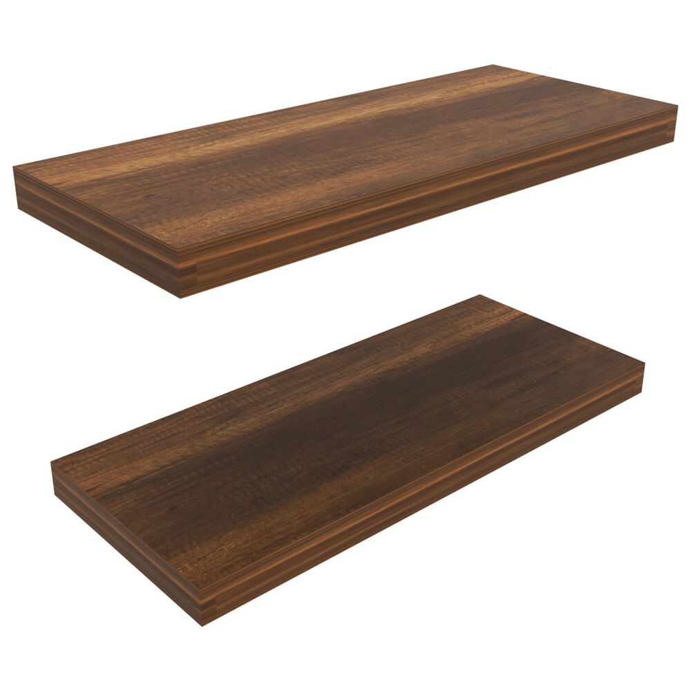 Hearth and Haven 32" Floating Wall Shelf in Walnut (Set of 2), , large