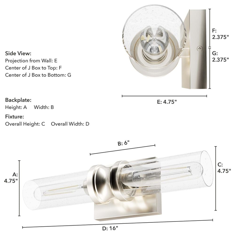 Hunter Lenlock 16&quot; 2-Light Vanity with Seeded Shade in Brushed Nickel, , large