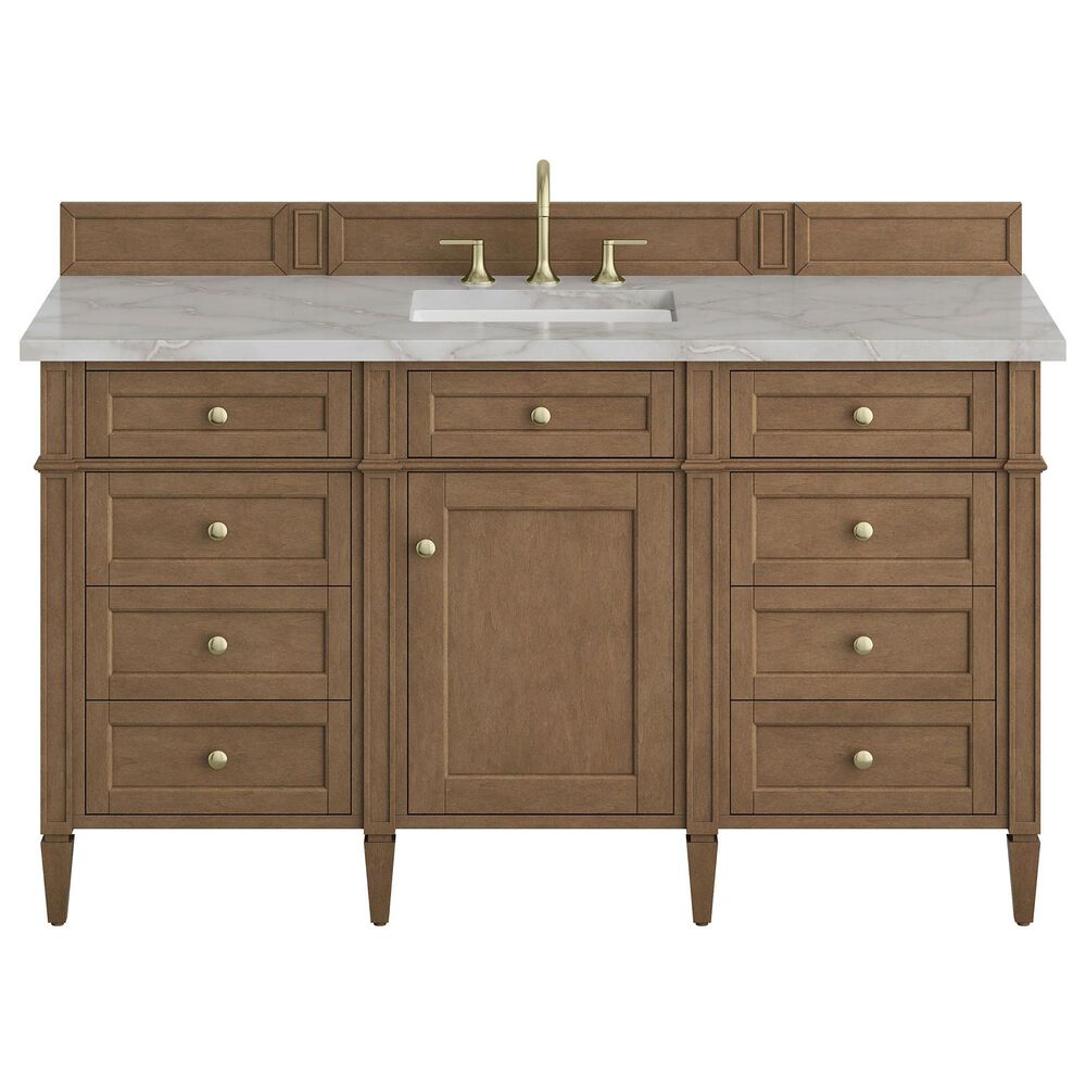 James Martin Brittany 60" Single Bathroom Vanity in Pecan with 3 cm Victorian Silver Silestone Top, Rectangular Sink and FreePower Wireless Charger, , large