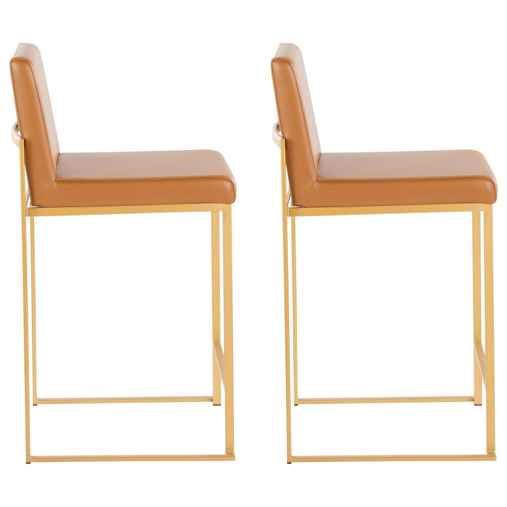Lumisource Fuji High Back Counter Stool with Camel Faux Leather Cushion in Gold (Set of 2), , large