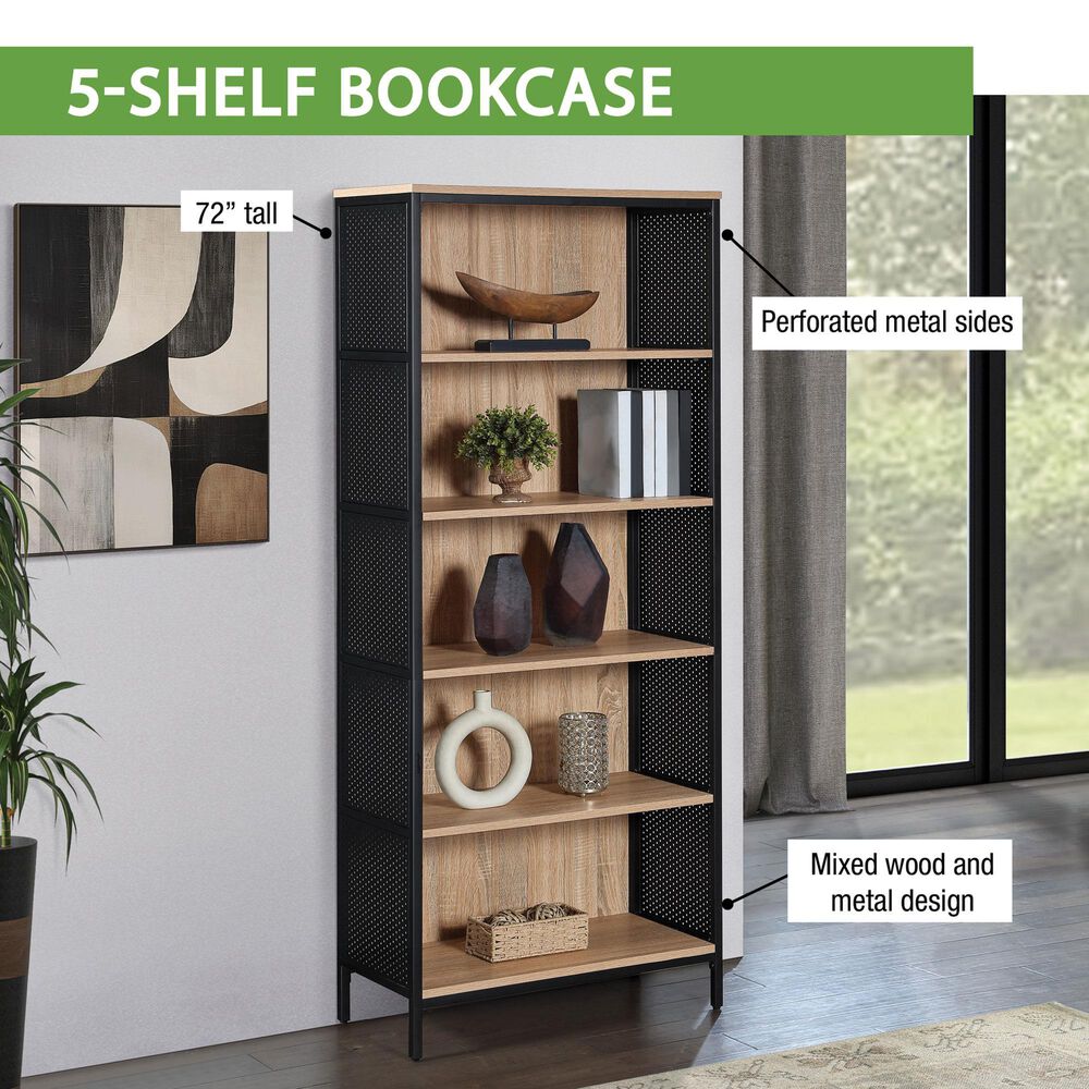 OSP Home Ace 72" 5-Shelf Bookcase in River Oak, , large