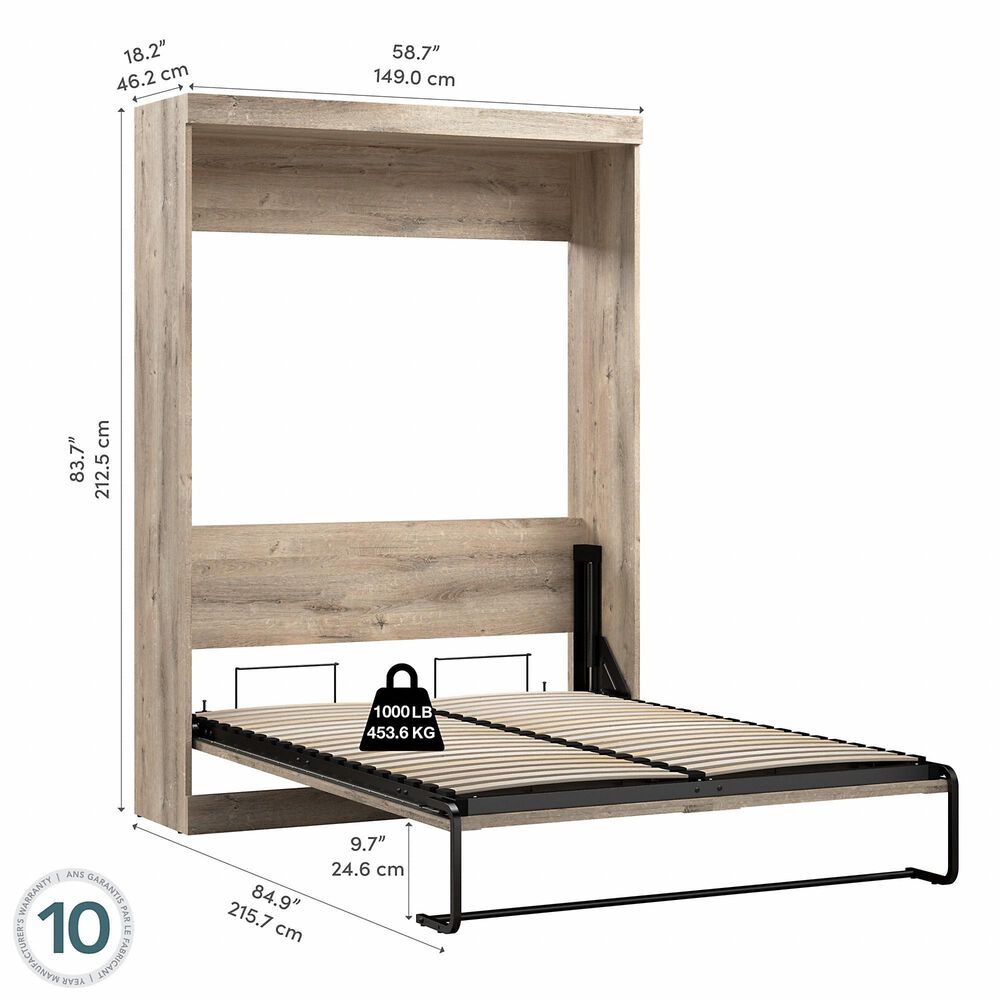 Bestar Pur Full Murphy Bed in Rustic Brown, , large