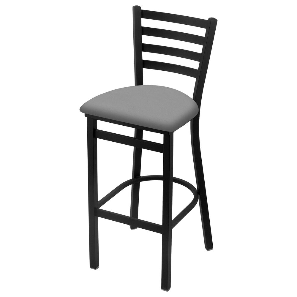 Holland Bar Stool 400 25" Stationary Counter Stool with Black Wrinkle and Canter Folkstone Grey Seat, , large