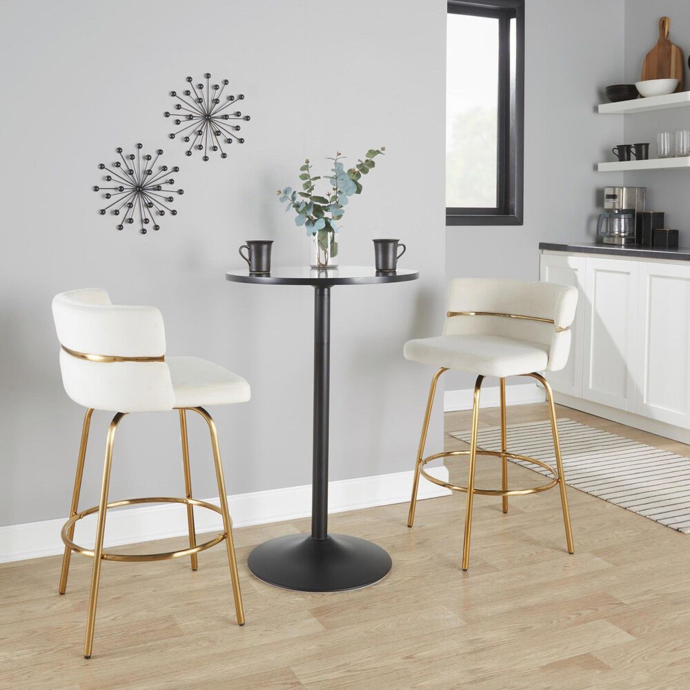 LumiSource Cinch 26" Swivel Counter Stool with Cream Upholstery in Gold (Set of 2), , large