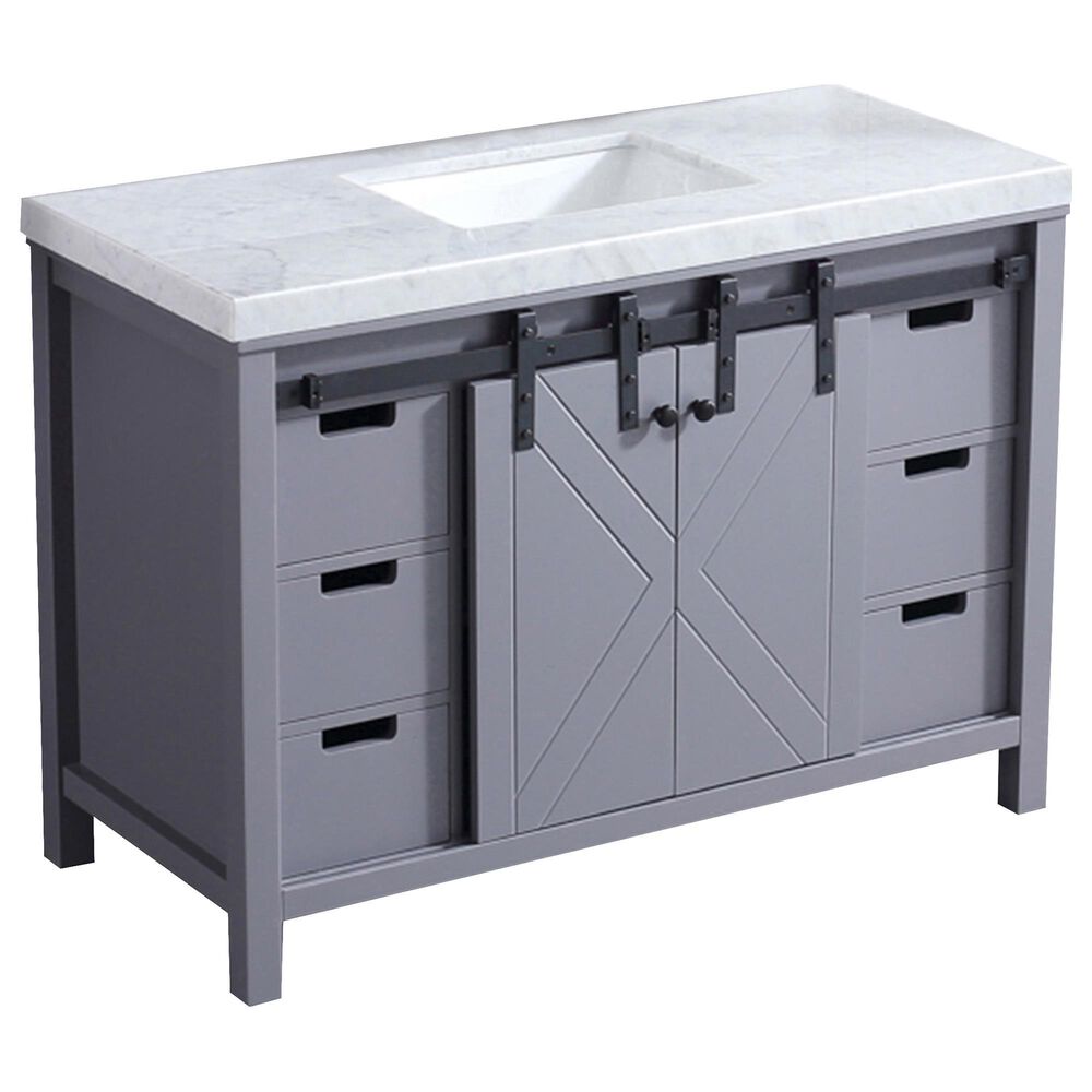 Lexora Home Marsyas 48" Single Bathroom Vanity in Dark Grey with White Carrara Marble Top and Rectangle Sink, , large