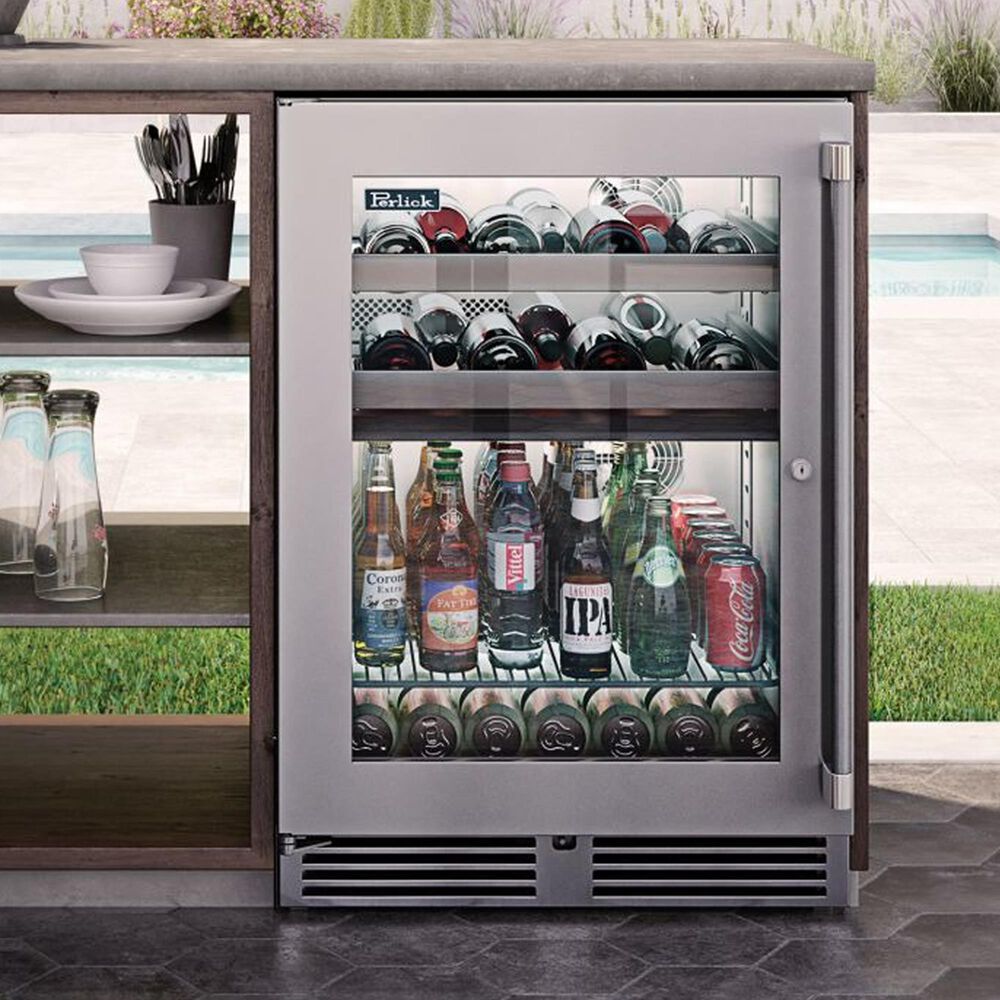 Perlick Signature Outdoor Series 5.2 Cu. Ft. Built-In Beverage Center with Glass Door and Left Hinge in Panel Ready, , large