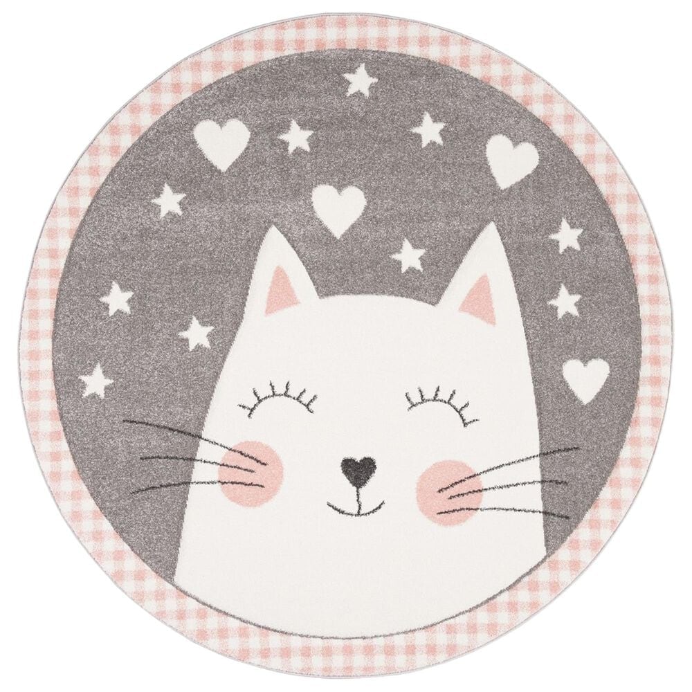 Safavieh Carousel CRK134 8" Round Pink and Grey Kids Area Rug, , large