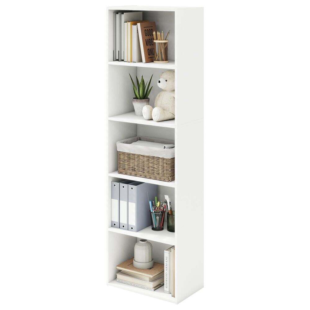 HOMLUX 5-Tier Reversible Bookshelf with Decorative Open Shelves in White, , large