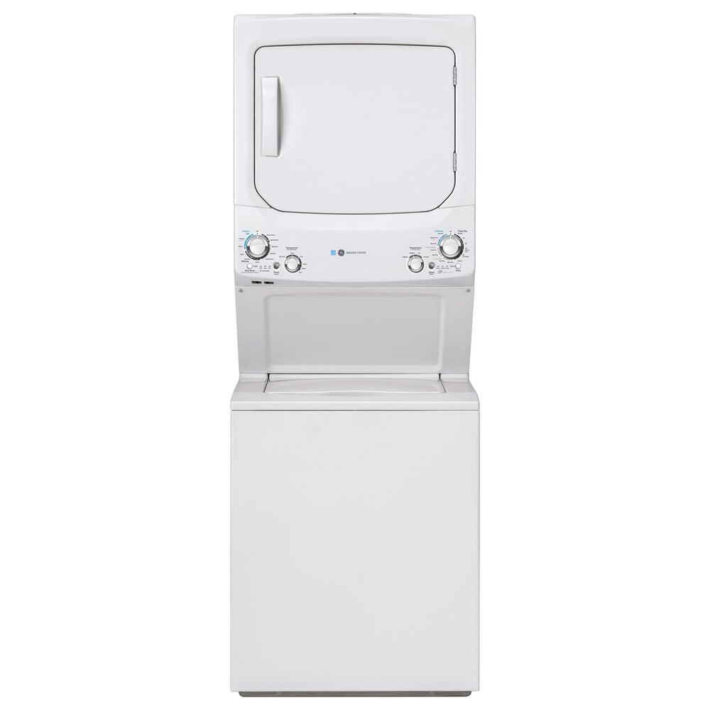 GE Appliances 3.9 Cu. Ft. Front Load Washer and 5.9 Cu. Ft. Electric Dryer Stack Laundry in White, , large