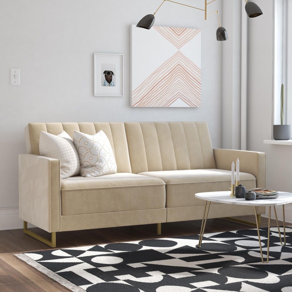 Novogratz Skylar Futon in Ivory Velvet, , large