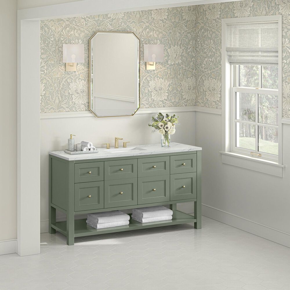 James Martin Vanities Breckenridge 60" Single Bathroom Vanity in Smokey Celadon with 3 cm Ethereal Noctis Quartz Top, Rectangular Sink and FreePower Wireless Charger, , large