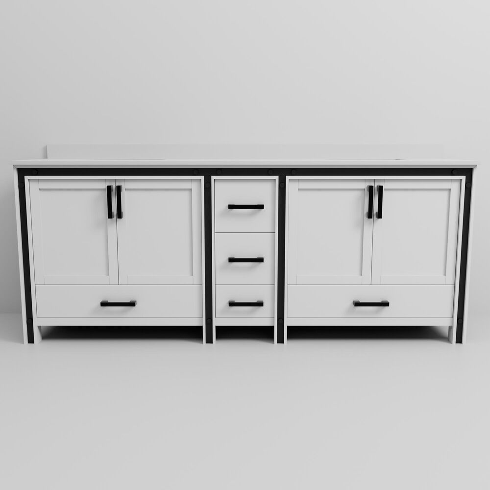 Lexora Home Ziva 84" Double Bathroom Vanity in White with 2 cm White Cultured Marble Top and Rectangular Sinks, , large