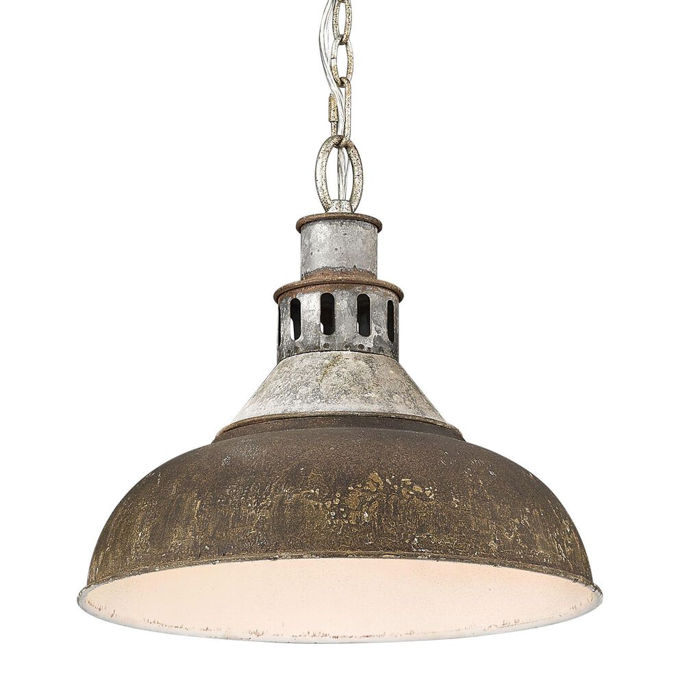 Golden Lighting Kinsley 1-Light Large Pendant with Antique Rust Shade in Aged Galvanized Steel, , large