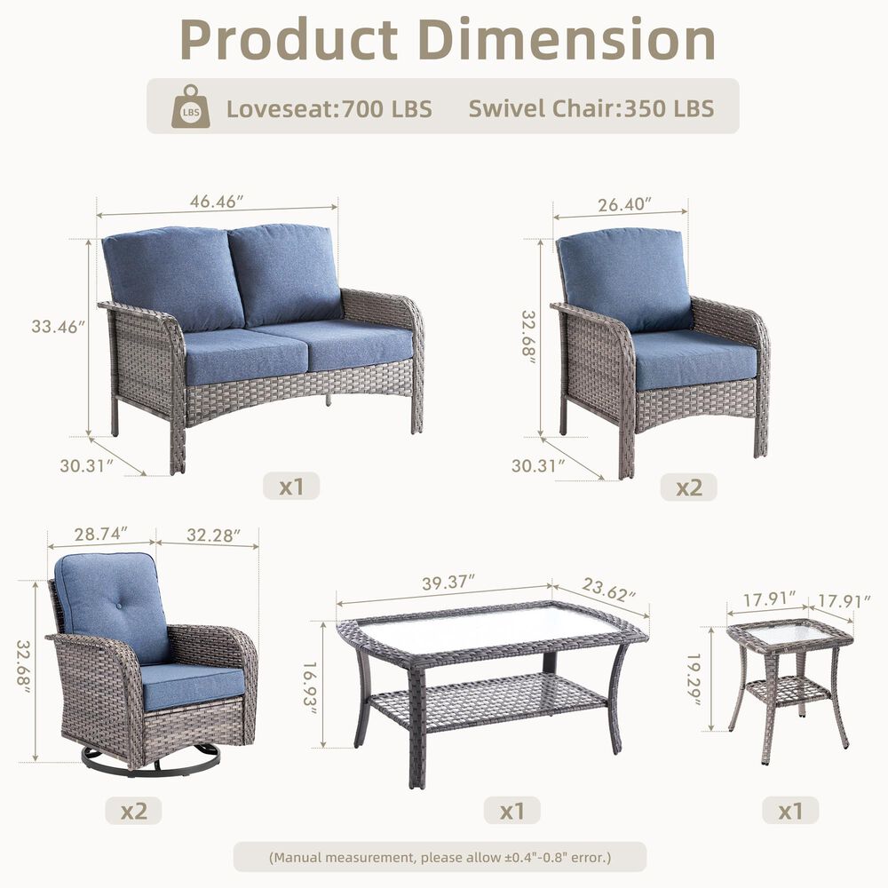 HOMLUX 7-Piece Patio Conversation Set in Denim Blue, , large
