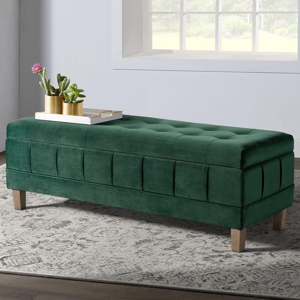 Mayberry Hill Crosby Storage Bench in Evergreen, , large