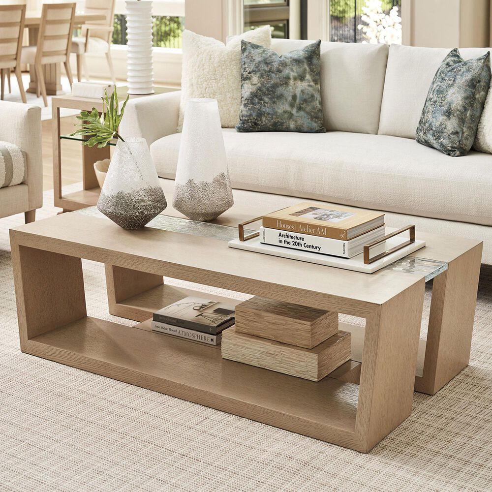 Lexington Furniture Sunset Key Fischer Cocktail Table in Light Sand Drift and Clear, , large