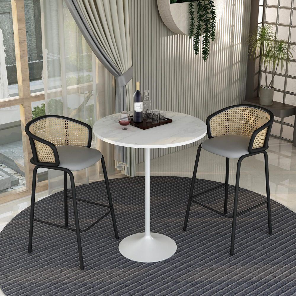 Leisuremod Verve 36&quot; Round Bar Height Dining Table with Resin Top in White - Table Only, , large