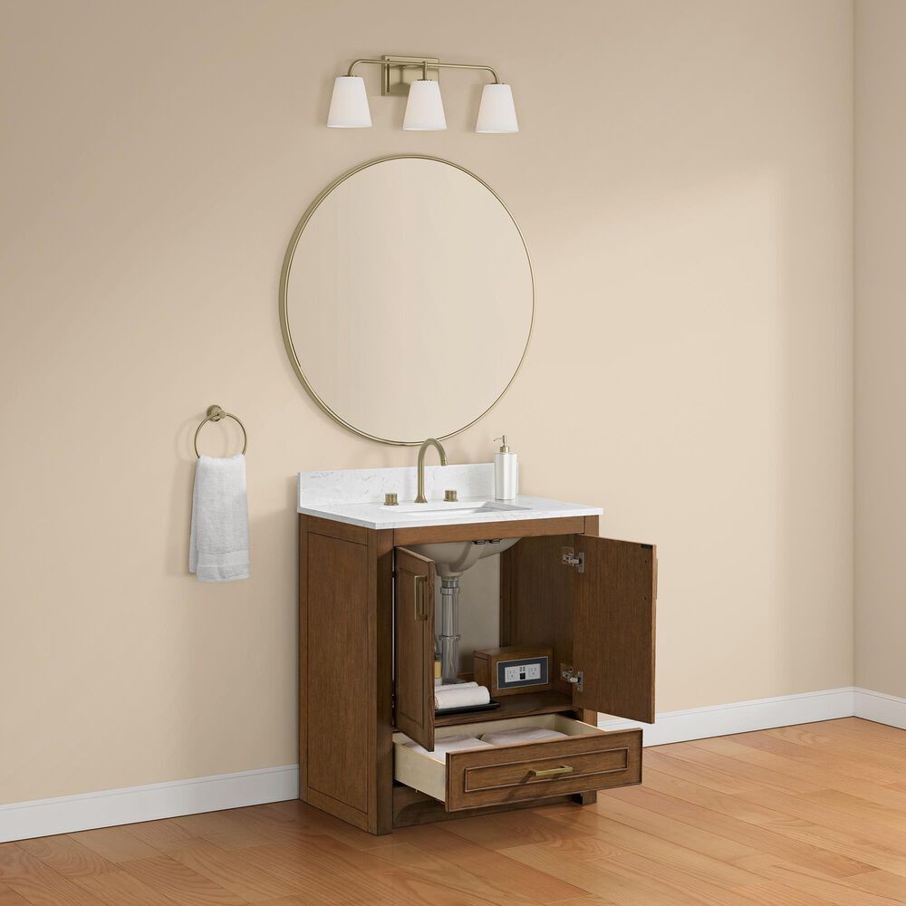 37B Lucerne 30" Single Bathroom Vanity in Dark Maplewood with Marble Top and Backsplash, , large