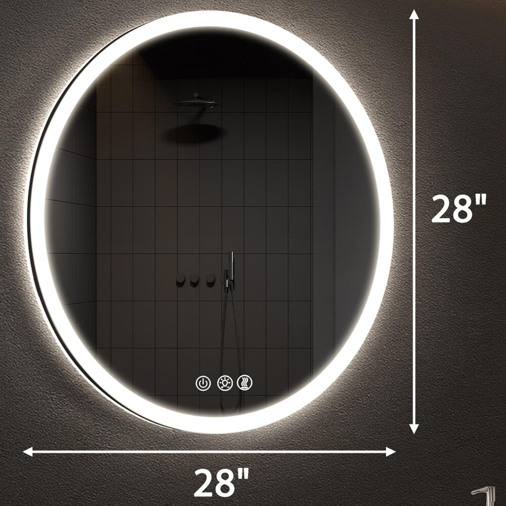 HOMLUX 28" Round LED Bathroom Vanity Mirror in Silver, , large