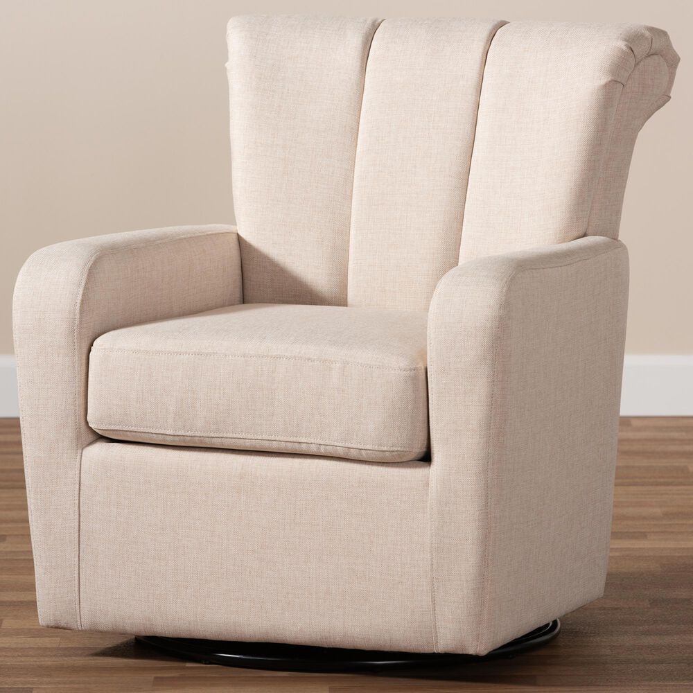 Baxton Studio Rayner Swivel Chair in Beige, , large