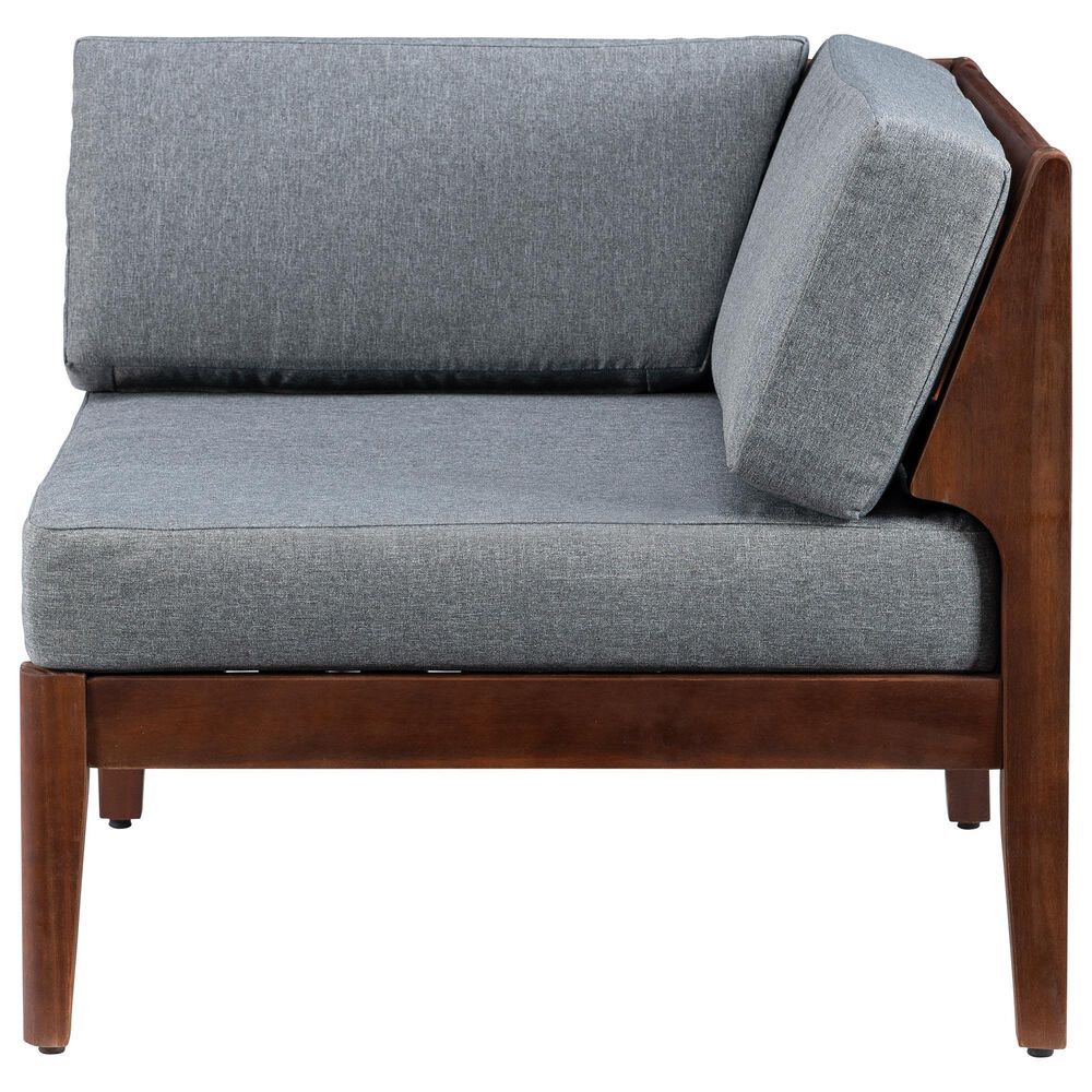 Linon Home Decor Summerlyn Patio Corner Chair with Walnut Frame in Grey, , large