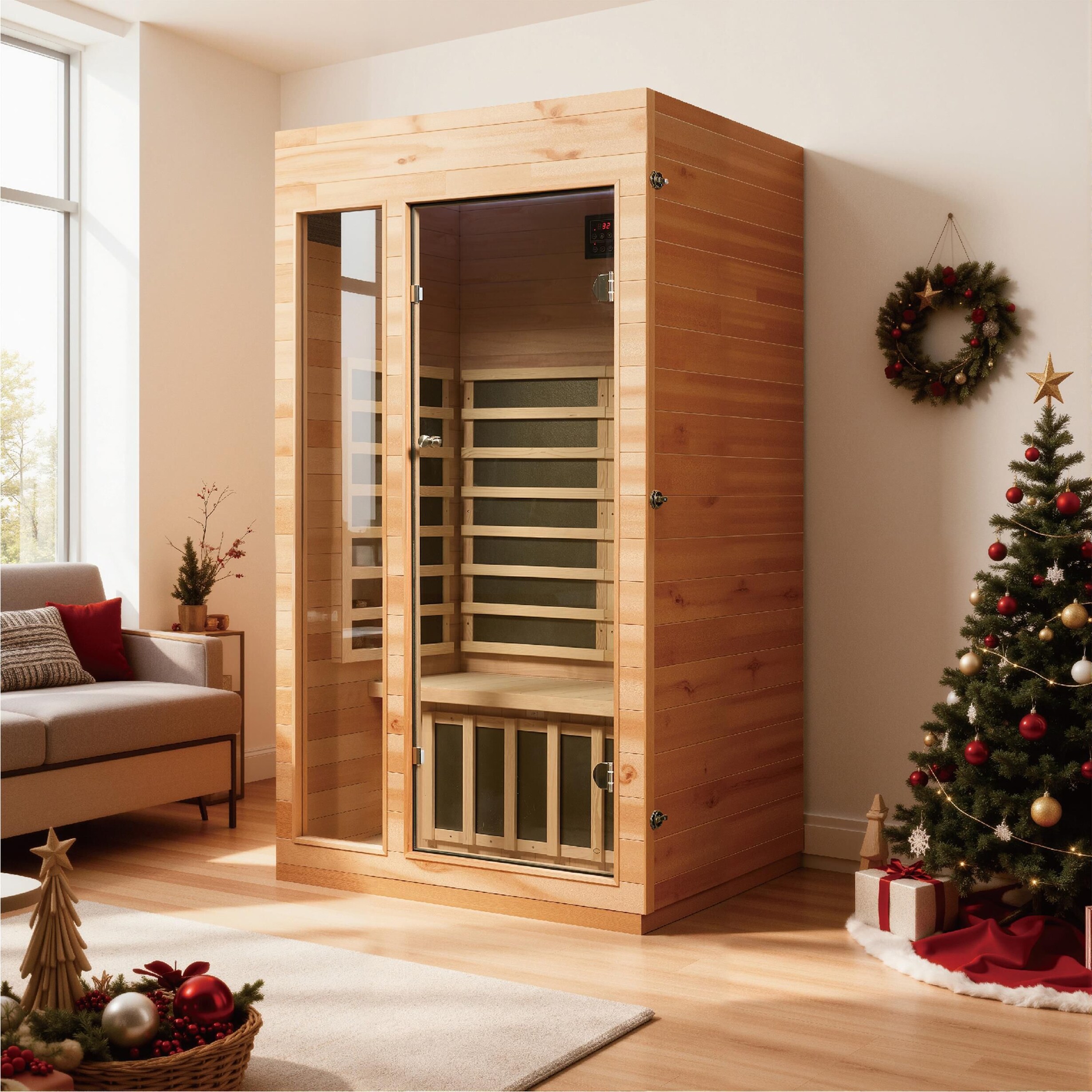 EZlife 1 Person (Compact) Low EMF FAR Infrared Sauna in Okoume +