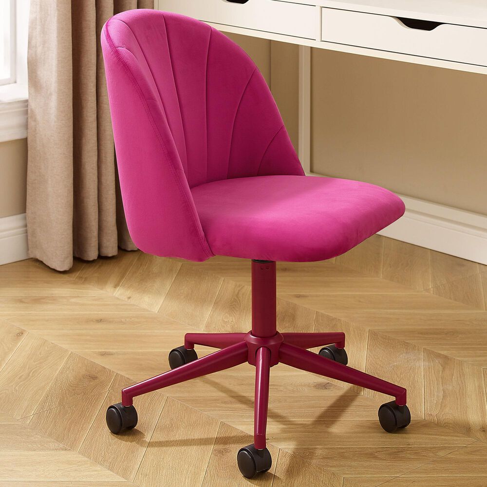 Linon Home Decor Adalynn Swivel Desk Chair with Hot Pink Cushion in Pink, , large