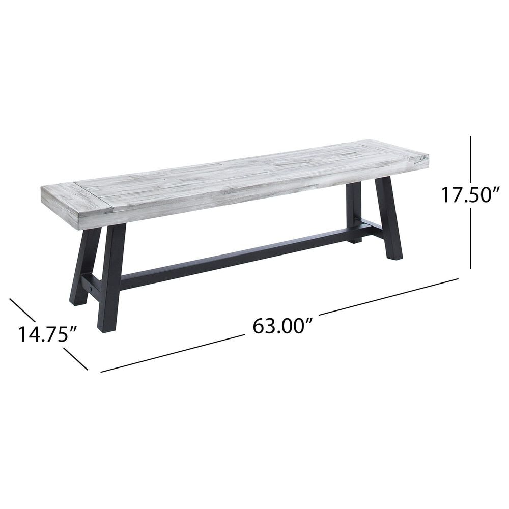Hearth and Haven 63&quot; Dining Bench in Light Grey Sandblast and Black Rustic, , large