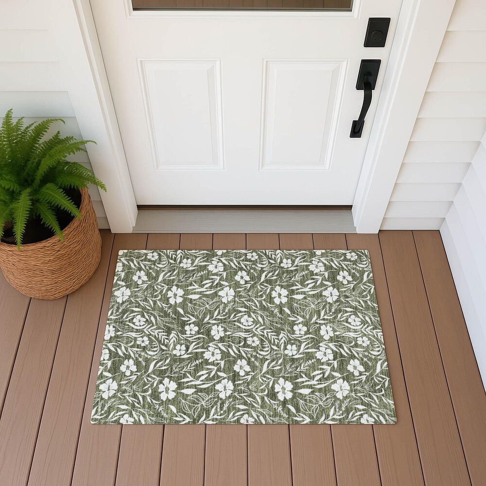 Dalyn Rug Company Soft Essentials Floral Olive 1'8" x 2'6" Indoor/Outdoor Area Rug, , large