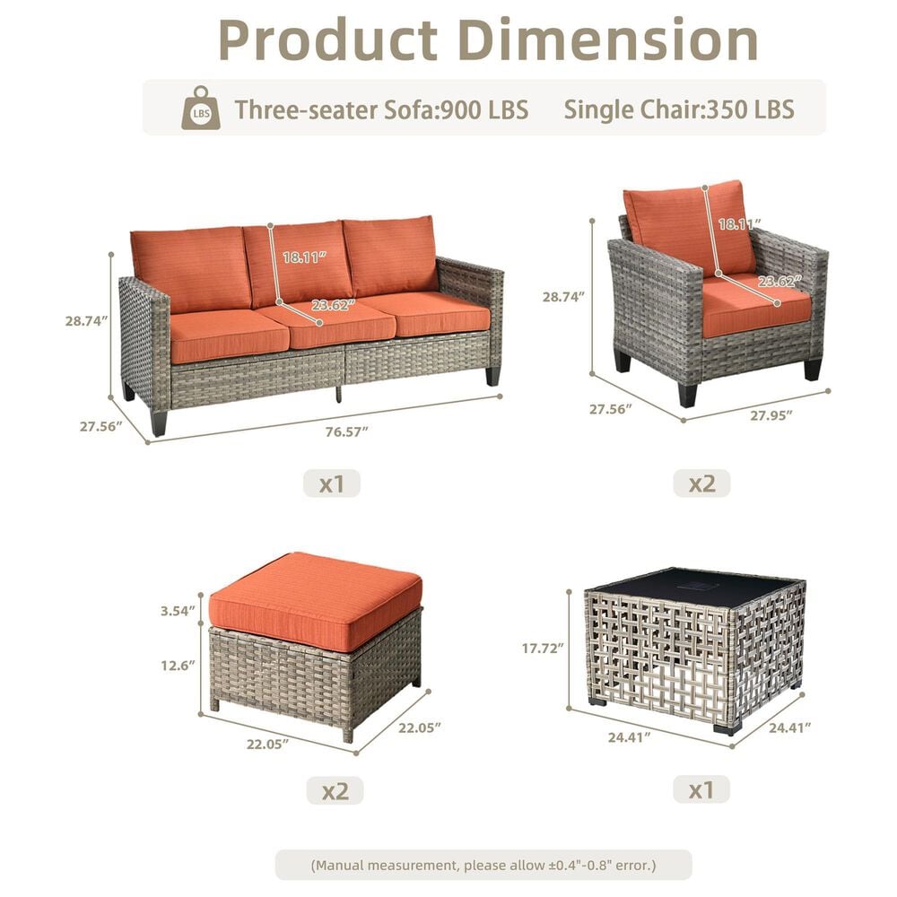 HOMLUX 6-Piece Outdoor Sofa Set in Orange, , large