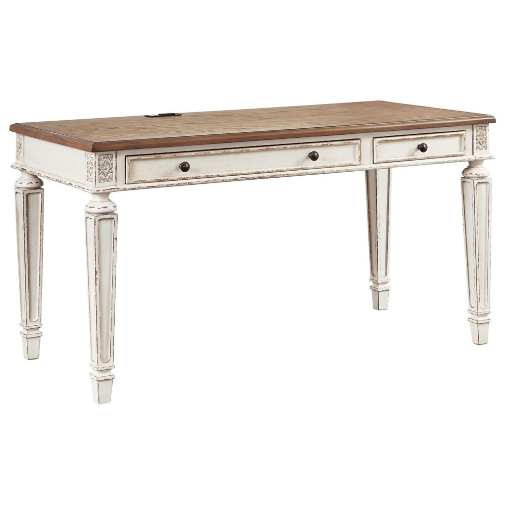 Ashley Realyn 3-Drawer Home Office Desk in White and Brown, , large