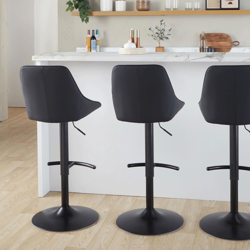 LumiSource Diana Adjustable Barstool with Black Faux Leather Upholstery in Black (Set of 2), , large