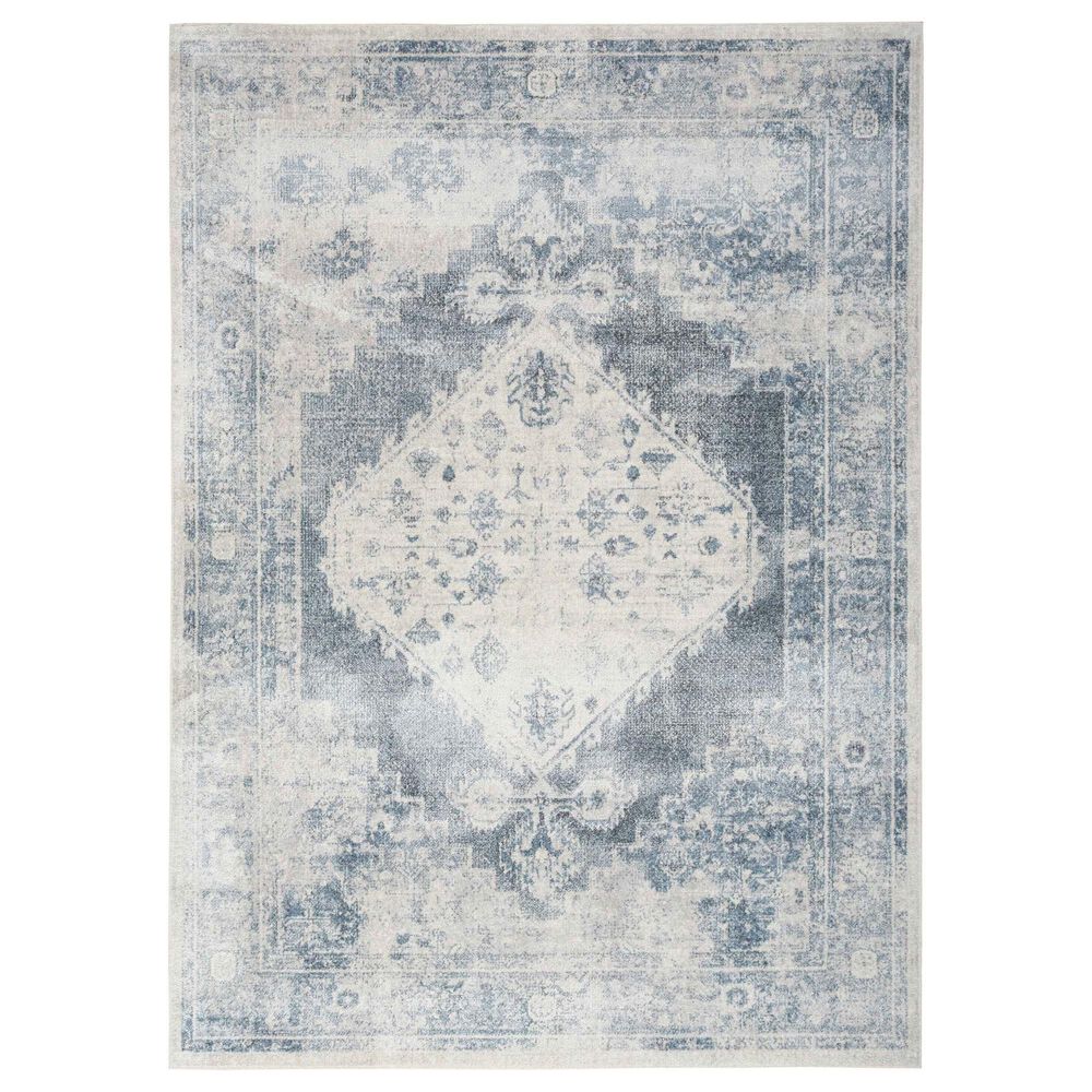 Nourison Astra Machine Washable 9" x 12" Blue and Ivory Area Rug, , large