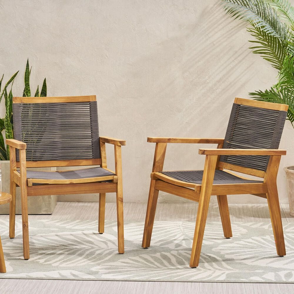 Hearth and Haven McGill Outdoor Dining Chair with Dark Grey Rope Seat in Brown &#40;Set of 2&#41;, , large