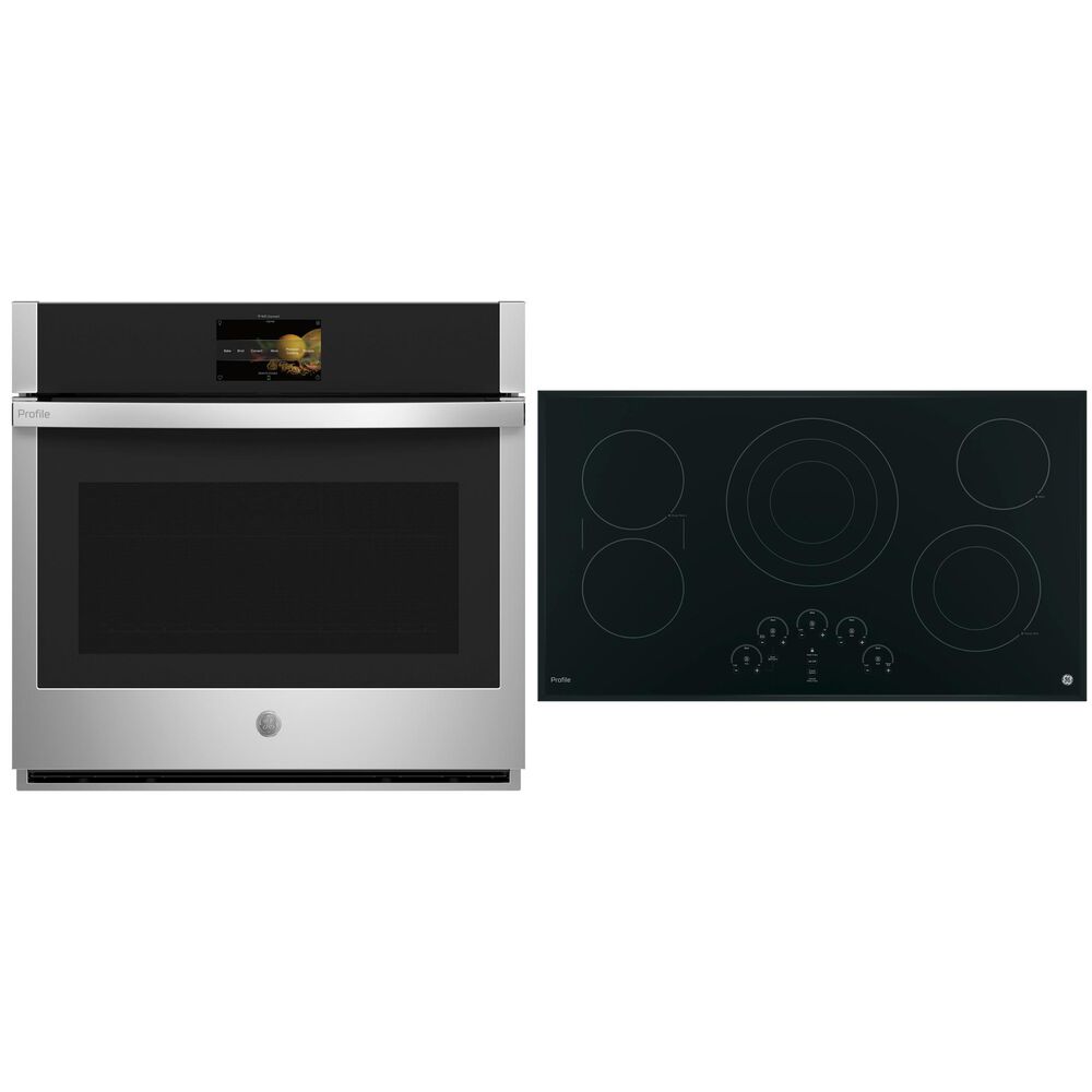 GE Profile 36" Electric Cooktop with 30" Built-In Convection Single Wall Oven in Black Stainless Steel, , large