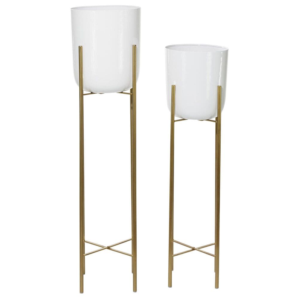 Maple and Jade Dome Planter with Removable Stand in Polished White and Gold &#40;Set of 2&#41;, , large