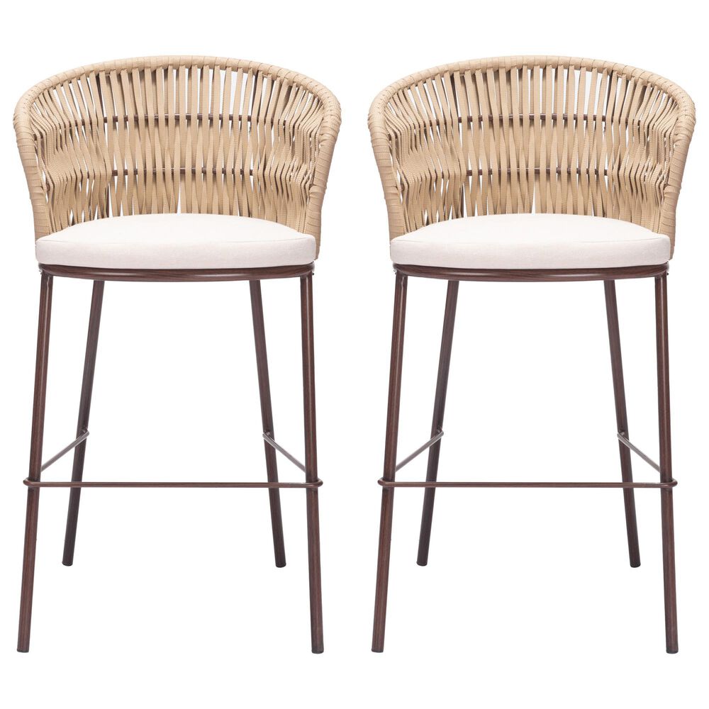 Zuo Modern Freycinet Patio Barstool with Natural Frame in Gray (Set of 2), , large