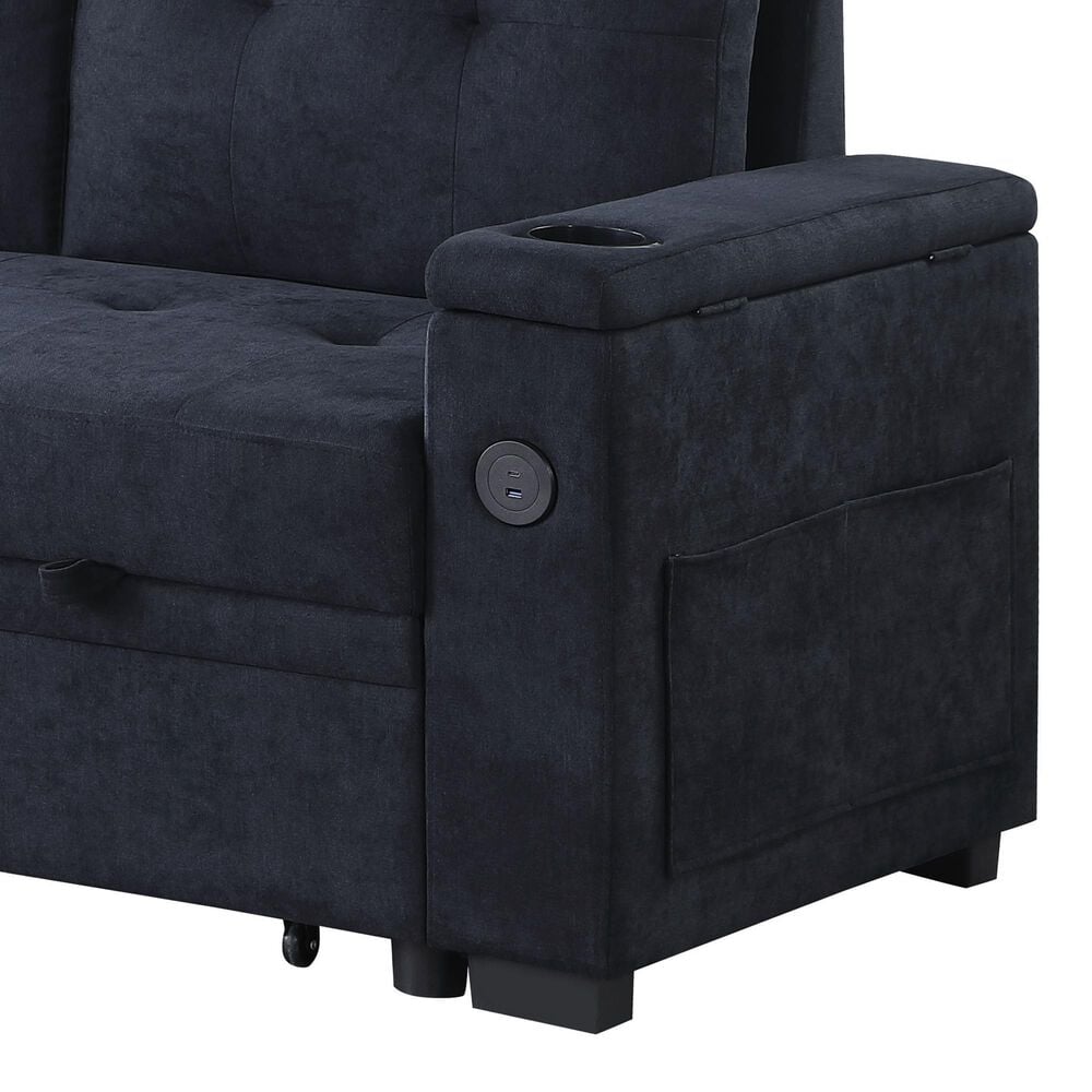 HOMLUX 84"W Reversible Sleeper Sectional Sofa with Storage Chaise, Cup Holders, USB, in Dark Grey, , large