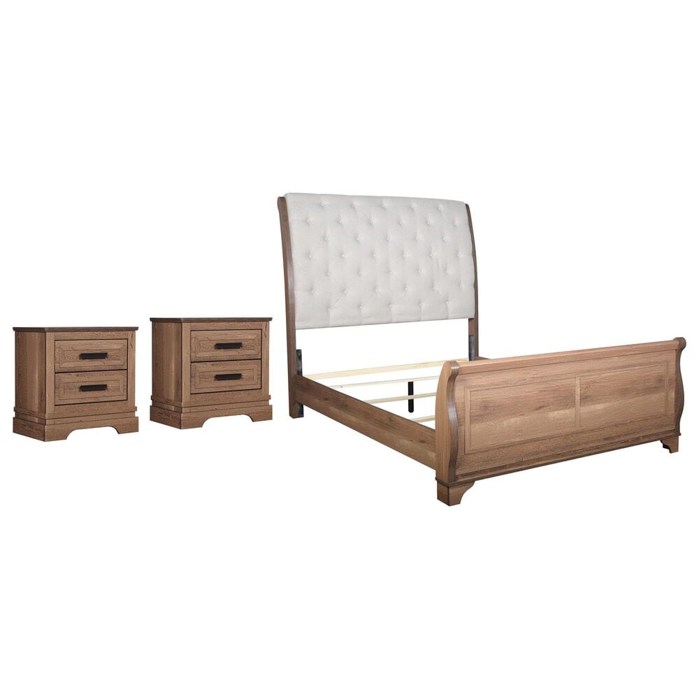 New Heritage Design Coventry Hall 3-Piece Queen Sleigh Bed with Two Nightstands in Pecan, , large