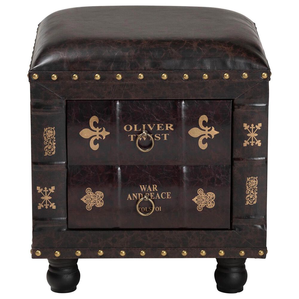 Baxton Studio Charlier Storage Ottoman with Book Spine Drawer in Dark Brown, , large