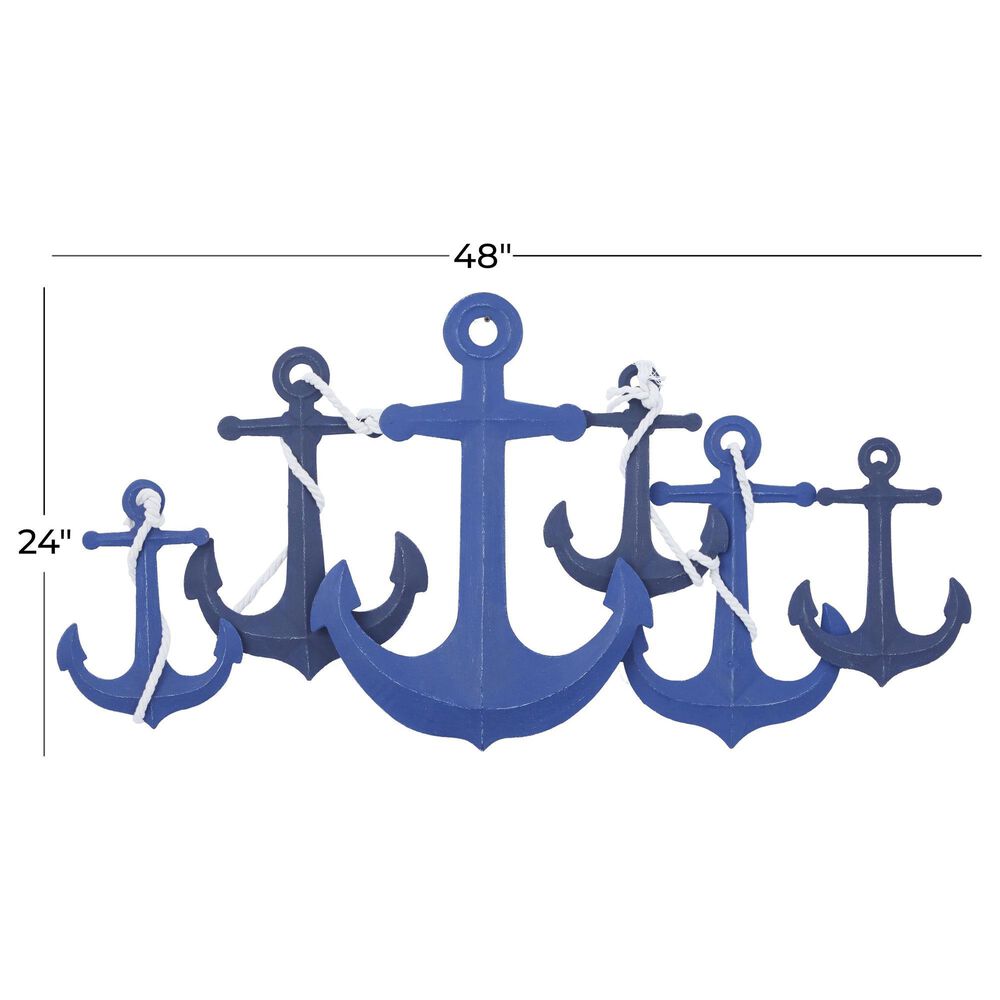 Maple and Jade 24" x 48" Anchor Indoor Outdoor Home Wall Decor with Detailing in White and Blue, , large