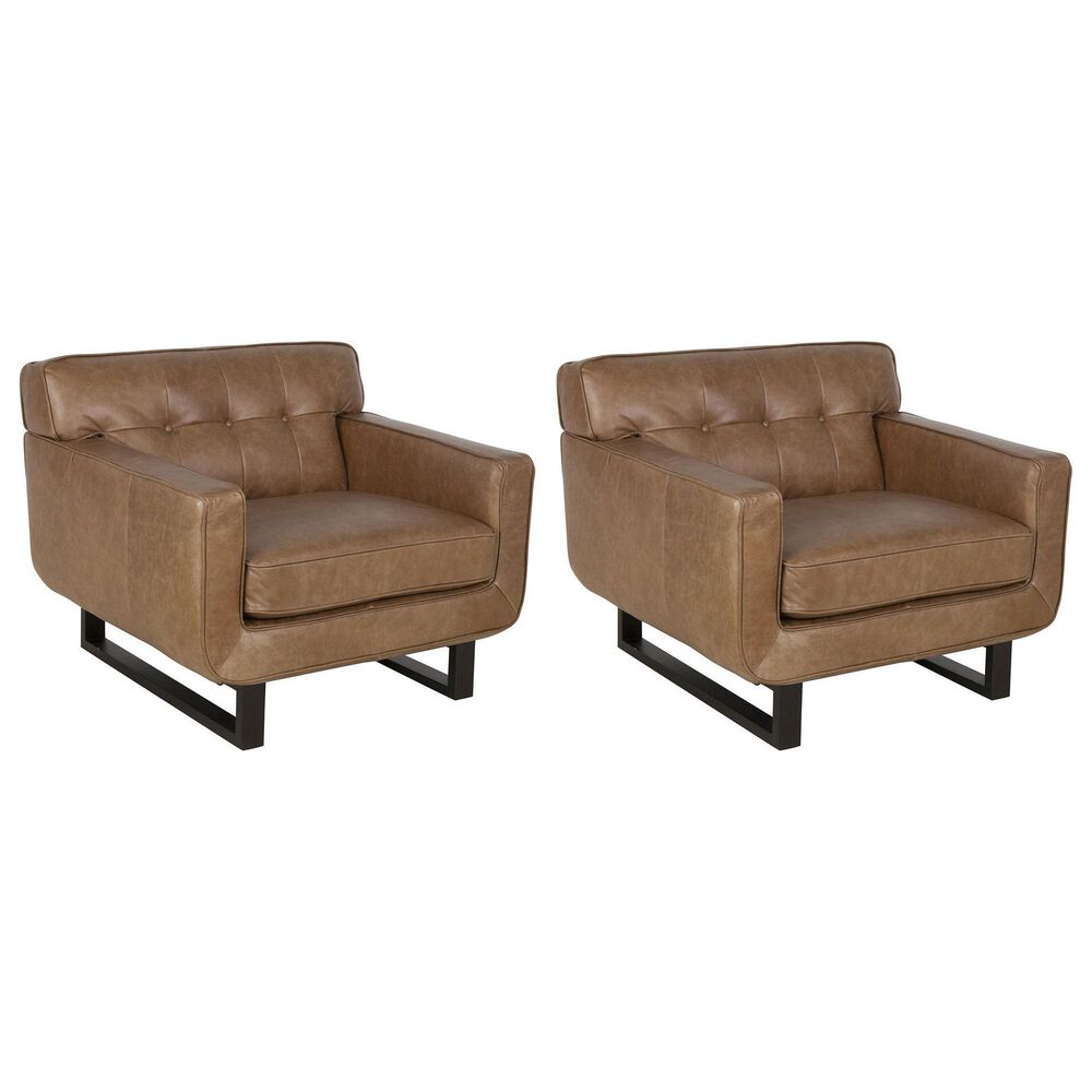 Kuka Home Leather Accent Chair in Camel (Set of 2), , large