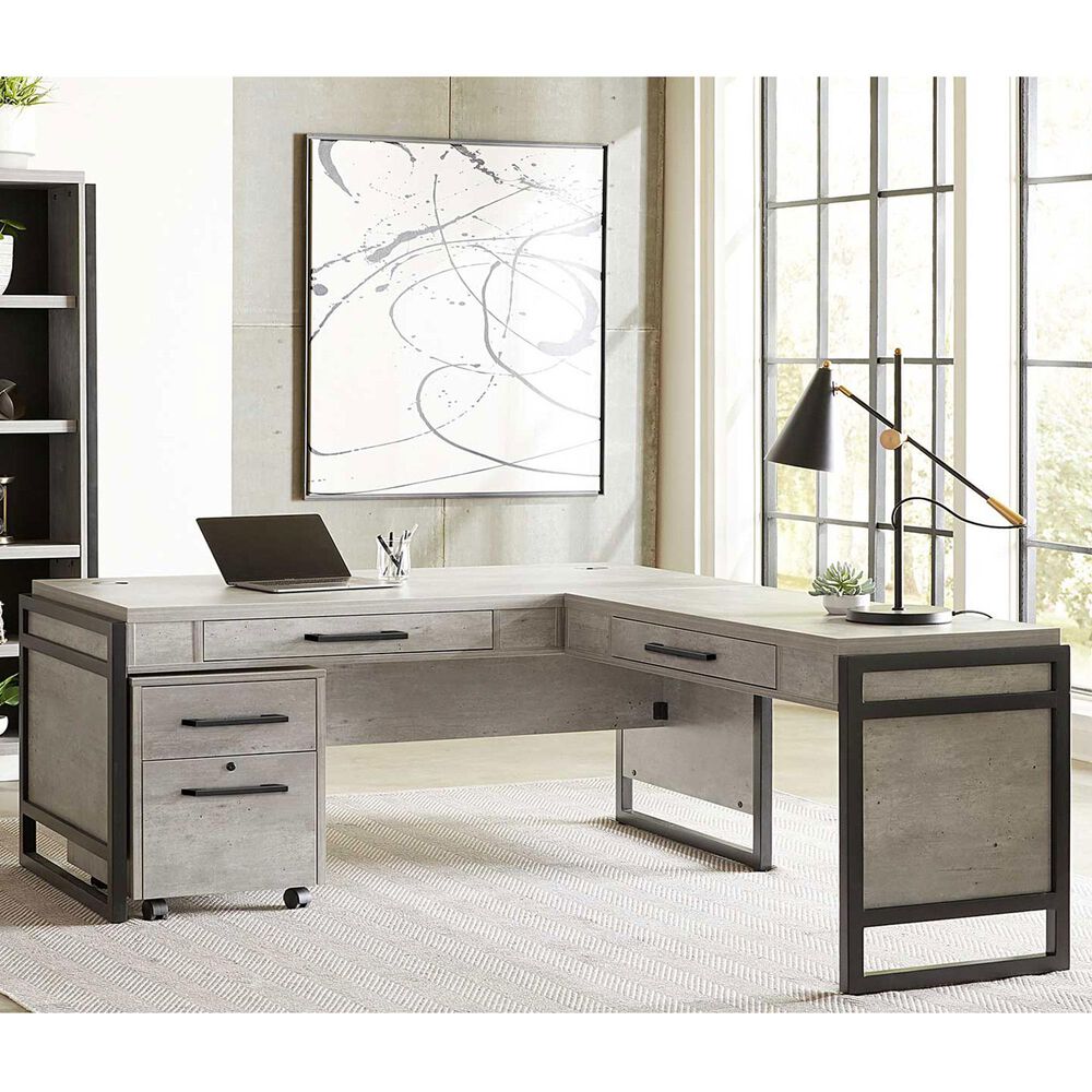 Wycliff Bay Mason L-Shaped Desk in Gray and Black, , large