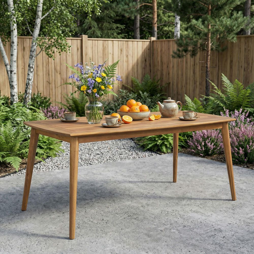 Hearth and Haven Outdoor Rectangular Dining Table in Teak - Table Only, , large